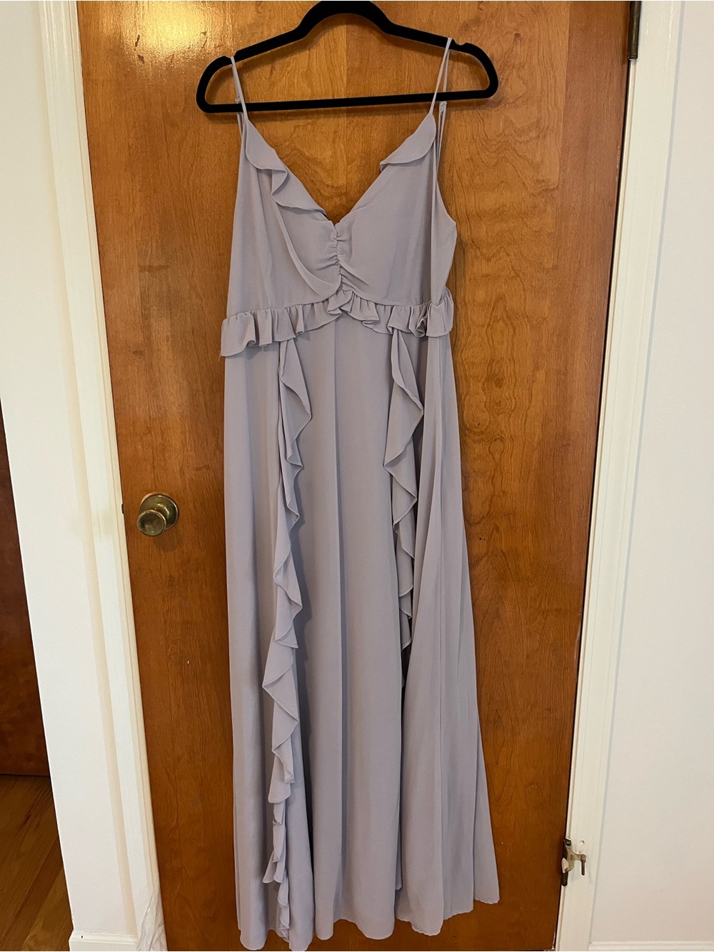 Astr Lavender-Sage Ruffle Spaghetti Strap Dress - Picture 3 of 4